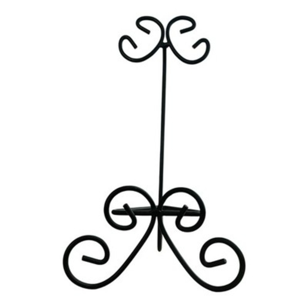 Black Wrought Iron Scroll Display Easel Stand 5x5x9in Plate Book Holder EXC